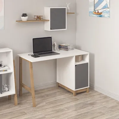 Produktbild von Skye Decor, Hochwertiger Schreibtisch (120 cm) aus Melamin, Weiß & Walnuss, 100% MDF