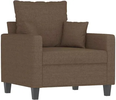 Produktbild von Brauner Lesesessel aus Stoff mit 60 cm Sitzbreite, dicker Polsterung, Sitz- und Rückenkissen, stabilem Metallgestell und einer Belastbarkeit bis 110 kg