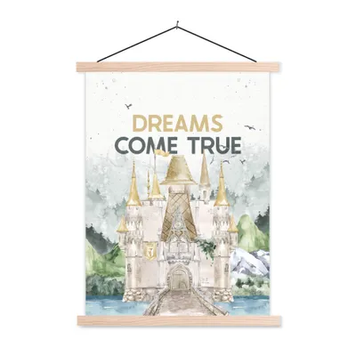 Produktbild von MuchoWow® Textilposter Träume werden wahr - Sprichwörter - Kinder - Zitate - Baby 60x80 cm mit holzfarbenen Rahmen - Wandbild