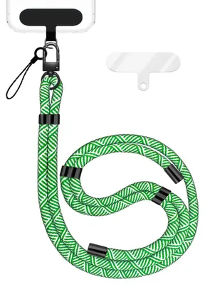 Produktbild von HoldMe Edition - Lanyard mit Karabiner Schwarz & 2 Pads - Universal Handykette Nylon Umhänge Band - Grün Weiß