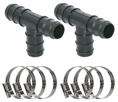 Produktbild von HAF 2x Schlauchverbinder T-Stück 90° mit 38mm | 3x Schlauchtülle | Verbinder inkl. 6x Edelstahlschellen | PN2,5 für Poolfittings & Poolschlauch