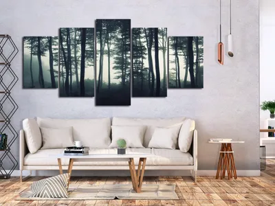 Produktbild von Akustikbild Wald 200x100 cm Bilder Akustikschaum Hochleistungsschallabsorber Schallschutz Leinwand 5 tlg Wandbild Raumakustik Schalldämmung Landschaft Natur c-B-0357-b-m