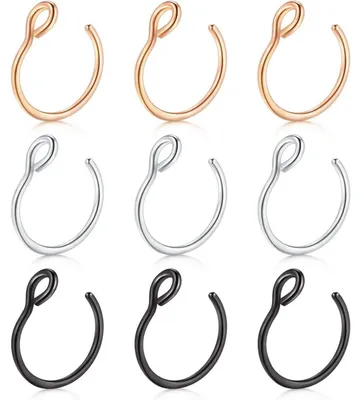 Obrázek produktu pro Chirurgická ocel, falešné nosní piercingy, kroužky na nos, klipsy, 20g, 8mm, sada 3 kusů, růžové zlato, černá, stříbrná