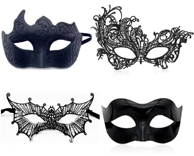Venetianische Masken, 4 Stück, schwarz, für Paare, Karneval, Halloween