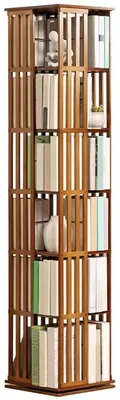 Image de Étagère tournante pour livres, 6 niveaux, en bambou, rotative à 360°, idéale pour les petits espaces, couleur marron