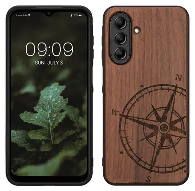 Produktbild von kwmobile Handyhülle für Samsung Galaxy A26 5G Hülle Holz - Case mit TPU Bumper - Stoßfestes Hardcase - Schutzhülle Cover in Dunkelbraun