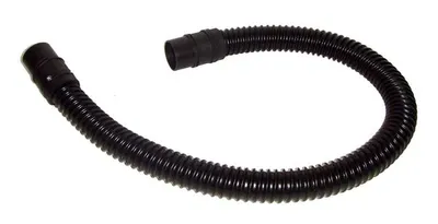 A black flexible hose with connectors on both ends, isolated on a white background.
