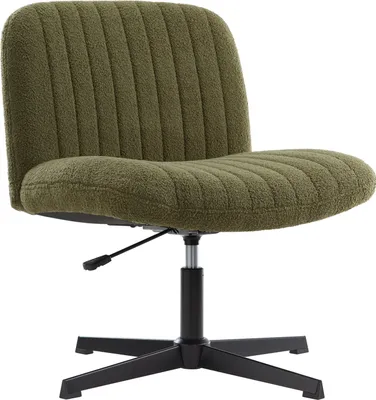 A green office chair with a textured fabric and a black base.