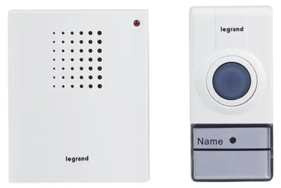 Produktbild von Legrand, Funkklingel-Set schnurlos mit 50m Reichweite, 32 Melodien, Schutzart IP44, batteriebetriebene Klingel, 094250