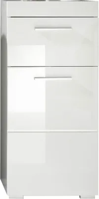 Image de AmandaMando Armoire de rangement pour salle de bain, 1 porte, 1 tiroir, blanc, blanc brillant.