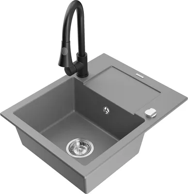 Produktbild von Mexen Enzo 1 Becken-Granitspüle mit Abtropffläche und Mischbatterie Elia, Grau - 6506-71-670101-70