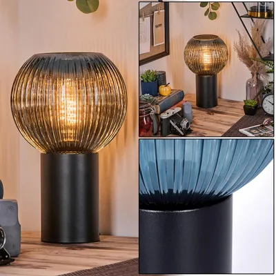 Produktbild von Cesaro Tischlampe aus Metall/Riffelglas in Schwarz/Blau