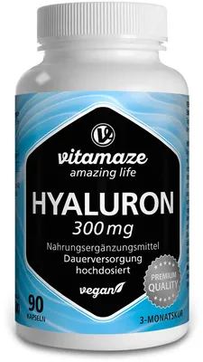 Obrázek produktu pro Kyselina hyaluronová 300 mg Veganské kapsle s vysokou dávkou 90 kapslí