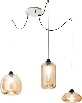 Immagine prodotto di Lampadario a sospensione Fiona a Led in metallo e vetro soffiato ambra 3496-47-125 Fabas Luce
