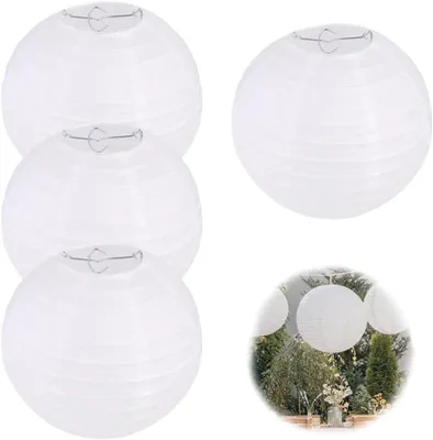 Produktbild von 4 runde Lampenschirme aus Papier für Partys, Gärten, Hochzeiten, Dekoration und kreative DIY-Projekte (20 cm) (weiß)