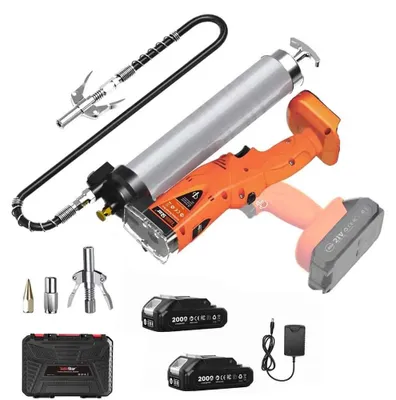 Zdjęcie produktu dla Elektryczna tłoczarka do smaru - akumulatorowa, 2-w-1 - silnik bezszczotkowy - 10 000 PSI - wąż o długości 100 cm - automatyczna - 2 akumulatory po 2,0 Ah