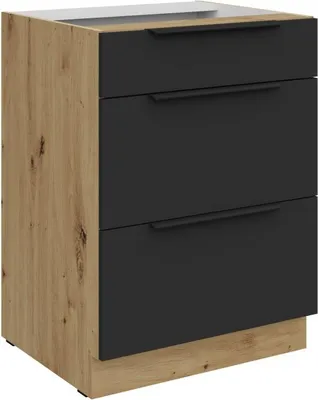 Produktbild von LUNARA Schubladenschrank – Breite 60 cm, Schwarz/Eiche (handwerklich)