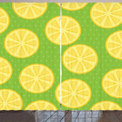 Produktbild von ARANDE Zitronen Gardine, Kontinuierliche Citrus-Scheibe auf Polka punktierte Hintergrund, 280 x 175 cm, Lindgrün Gelb