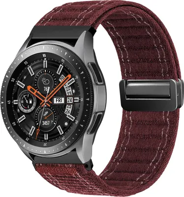 Produktbild von Smartwatch Armband für Samsung Galaxy Watch (2018) 42mm Nylon Textil Band Ersatzband Wechselband Magnetverschluss flexibel atmungsaktiv Rot Weinrot