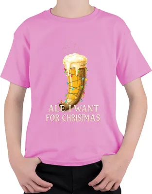 Produktbild von Ale I Want For Christmas Wikinger Trinkhorn Bier Geschenk lustig Uni Kinder T-Shirt, Pink, 140