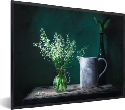 Produktbild von MuchoWow® Gerahmtes Poster Rustikal - Maiglöckchen - Stilleben 40x30 cm - Poster mit Schwarzem Bilderrahmen Wandposter Rahmen Foto Bilder - Kunstposter - Wanddekorationen
