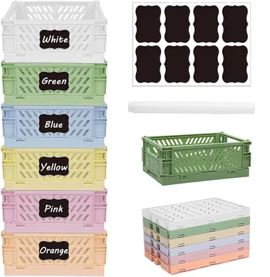 Produktbild von Set mit 6 kleinen, faltbaren Aufbewahrungsboxen, faltbare Kunststoffkisten, 15 x 9,8 x 5,7 cm, stapelbare Faltkörbe/Aufbewahrungsboxen, stabile und faltbare Aufbewahrungsboxen für