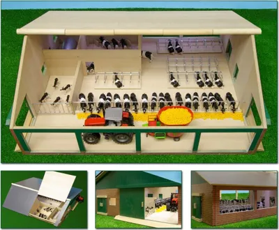 Image de Van Manen Étable à vaches en bois avec salle de traite 75x60x27 cm à l'échelle 1:32