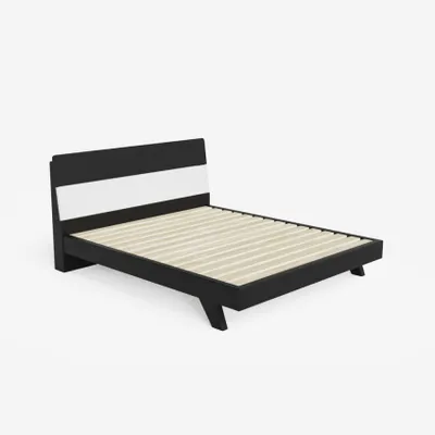 Immagine prodotto di Letto matrimoniale moderno di design in legno 160x190cm con testiera e rete a doghe Landeck - Nero