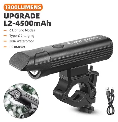 Produktbild von Fahrrad-Frontlicht - LED-Fahrradlampe - 1300 lm - Wiederaufladbar - IPX6-Wasserdicht - Blendschutz - Lenkerhalterung