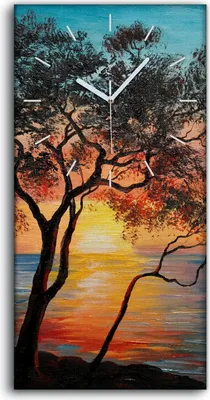 Produktbild von Wandbild Leinwand Bilder Wanduhr Kunstdruck 30x60 Ölgemälde Baum Meer Himmel - weiße Hände