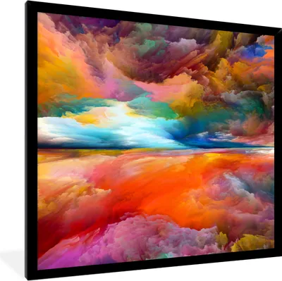 Produktbild von MuchoWow® Gerahmtes Poster Gemälde - Ölgemälde - Abstrakt - Wolken 40x40 cm - Poster mit Schwarzem Bilderrahmen Wandposter Rahmen Foto Bilder - Mit Rahmen - Wanddekoration Schlafzimmer