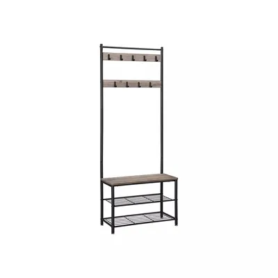 Productafbeelding van Binnen- en buitengarderobe Orland - Met schoenenrek - Grijs - 9 haken - Wandgarderobe - Industrieel design - 183 cm