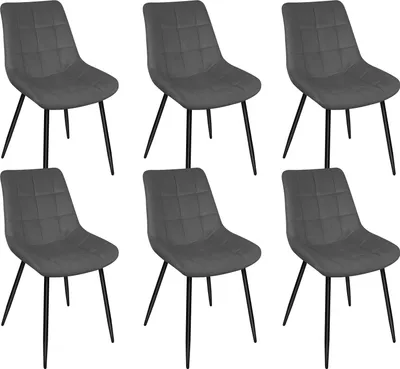 Produktbild von 6er Set Esszimmerstühle Küchenstuhl Polsterstuhl Wohnzimmerstuhl aus Samt mit Rückenlehne Dunkelgrau