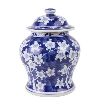 Produktbild von Fine Asianliving Chinesische Vase mit Deckel Blau Weiß Porzellan Blüten D18xH24cm Dekorative Vase Blumenvase Orientalische Keramik Vase Dekoration Vase Moderne Tischdekoration Vase