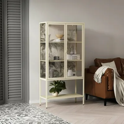 Produktbild von Dmora Vitrine Avocado 80x35x160cm Weiß 3 Böden 4 Fächer, 2 Türen