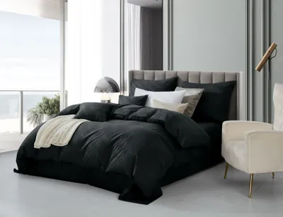 Produktbild von Bettwäsche 140x200cm Schwarz 100% Baumwolle Adamash + 1 Kopfkissenbezug 70x80cm