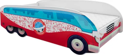 A child's bed designed to look like a bus.