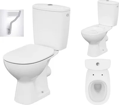 Produktbild von VBChome Keramik Stand- WC Toilette Komplett -Design- Set mit Spülkasten WC- Sitz mit Absenkautomatik SoftClose-Funktion für waagerechten Abgang Wasseranschluss Spülrandlos