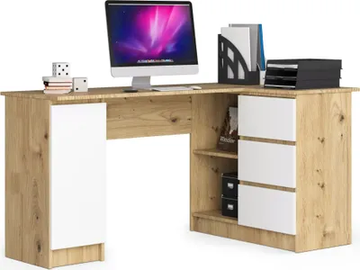 Obrázok produktu pre AKORD Furniture Factory IP0PBIUARTBIA006, Rohový, Matný, Biela, Dubová farba, 3 zásuvka/zásuviek, 850 mm, 1550 mm