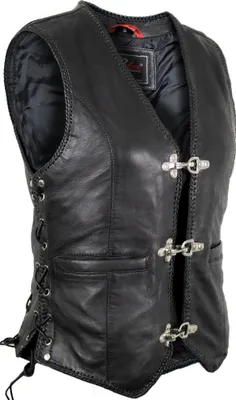 Produktbild von Damen Lederweste taillierter Schnitt Kutte Bikerweste Rockerweste Chopper Weste(M)