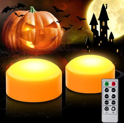 Produktbild von 2 PCS Halloween LED Kürbis Lichter mit Fernbedienung und Timer, batteriebetriebene orange Jack-O-Laterne Licht für Halloween Dekor, flammenlose Kerzen für Kürbis Dekoration
