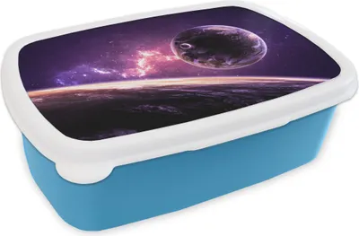 Produktbild von KitchenYeah® Lunchbox Brotzeit Brotdose 17x11 cm Planeten - Weltraum - Sterne Kinder Brotzeitdose - Lunch - Kunststoff  - Brotbüchse - Sandwichbox - Lunchbox für Kinder
