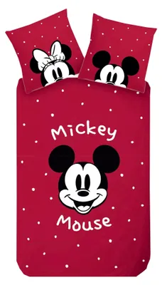 Produktbild von Disney Renforcé Wende Bettwäsche 135x200cm Mickey Mouse Minnie Schleife Rot Weiß Wende Reißverschluss