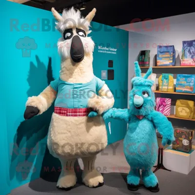 Produktbild von Cyan-Lama REDBROKOLY Maskottchen kostüm mit Etuikleid und Einstecktüchern