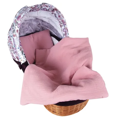 Produktbild von BabyLux Babydecke Musselin 75x60 cm mit Kissen – Kinderwagendecke Sommer – Atmungsaktiv & Weich – Set für Neugeborene MPM - Rosa