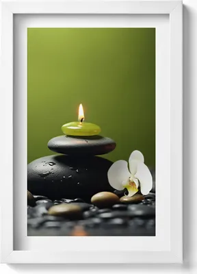 Produktbild von Zen-Entspannung Natur und Steine– Wandbild mit Rahmen – Gerahmtes Bild  – Wanddekoration – 20x30 cm – Weiß