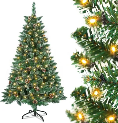 Obrázok produktu pre Umelý vianočný stromček LARS360 s LED osvetlením, výška 180 cm, s efektom snehu a šiškami, približne 570 vetvičiek, kovový stojan