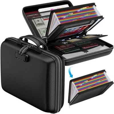 Produktbild von Feuerfeste Dokumententasche mit 25 Fächer,Hartschale A4 Aktenorganizer,Aufbewahrungsbox mit Schloss,Tragbare Dokumentenbox,Dokumentenaufbewahrung für Zuhause,Büro,Dokumente/Rechnungen/Quittungen