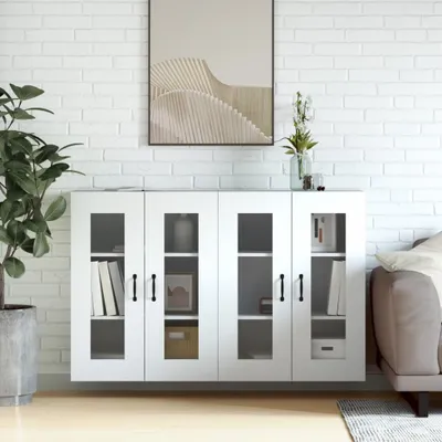Image de The Living Store Armoires murales 2 pcs. Blanc Bois composite