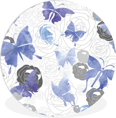Produktbild von MuchoWow® Rundes Wandbild - Runde Bilder Schmetterling - Aquarell - Blau Ø 60 cm Kreis Wanddekoration Kunststoff - Wandkreis - Wandschmuck - Wand Kreis - Das Schlafzimmer - Die Bilder - Wandmalerei - Kunst für das Haus - das Plastik